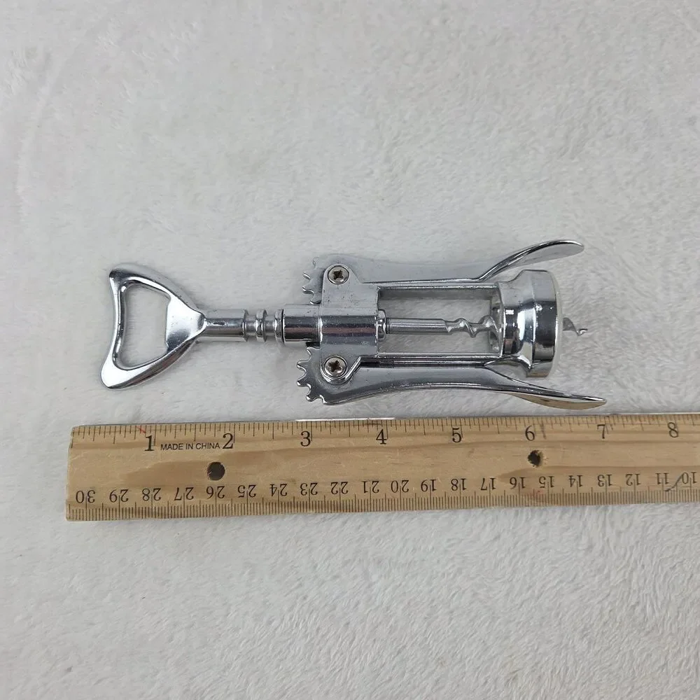 Vintage‎ Italian Wing Corkscrew Bottle Opener Chrome Italy Bar Tool